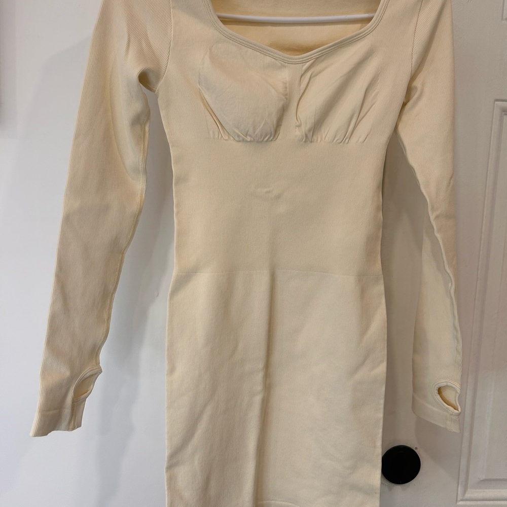 OQQ Cream Long Sleeve Dress shapewear activewear size S